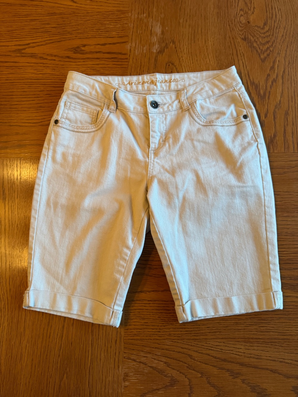 Arizona Jean Company Cream Cuffed Denim Bermuda Shorts